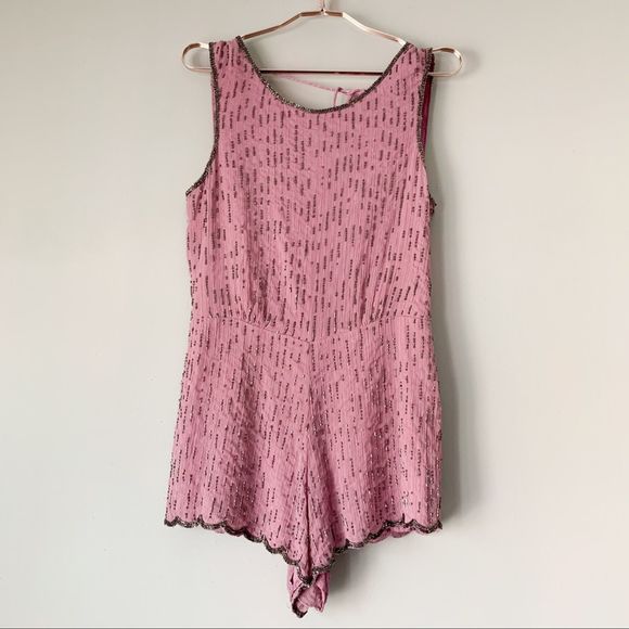 Free People Beaded Beauty Purple Romper Size 2 - Picture 3 of 6
